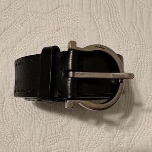 Salvatore Ferragamo Black Belt with Silver Buckle